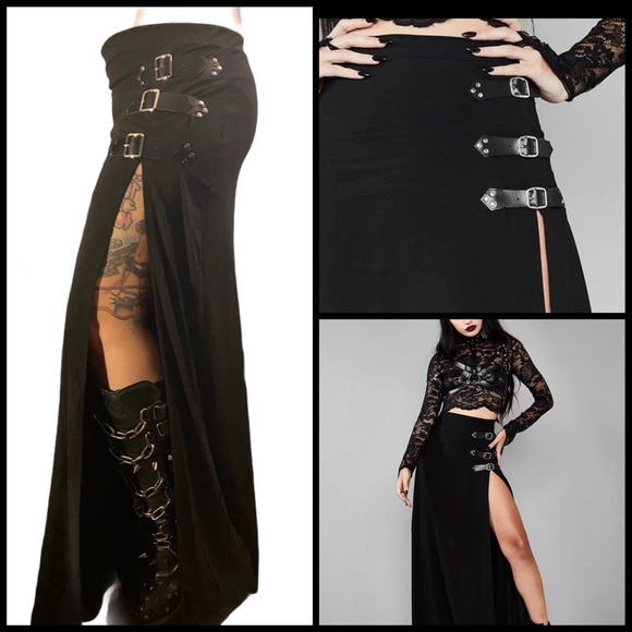 Dark Heaven Dresses & Skirts - Long black left Split tight skirt with buckles